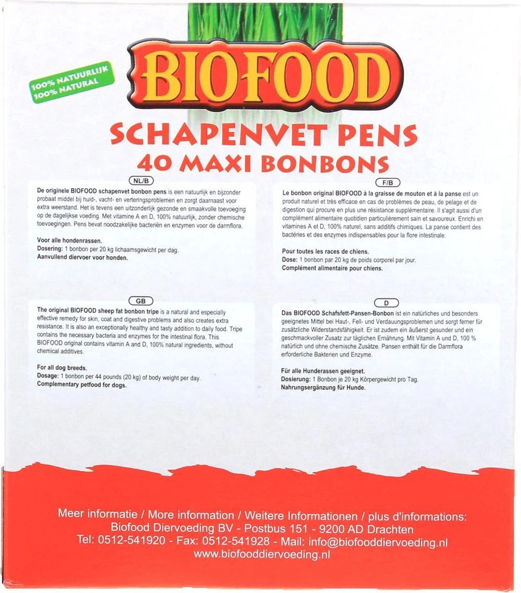 Biofood BF Petfood Schapenvet Bonbons Pens 40 Stuks 4 Biofood BF Petfood Schapenvet Bonbons Pens 40 Stuks - Afbeelding 2