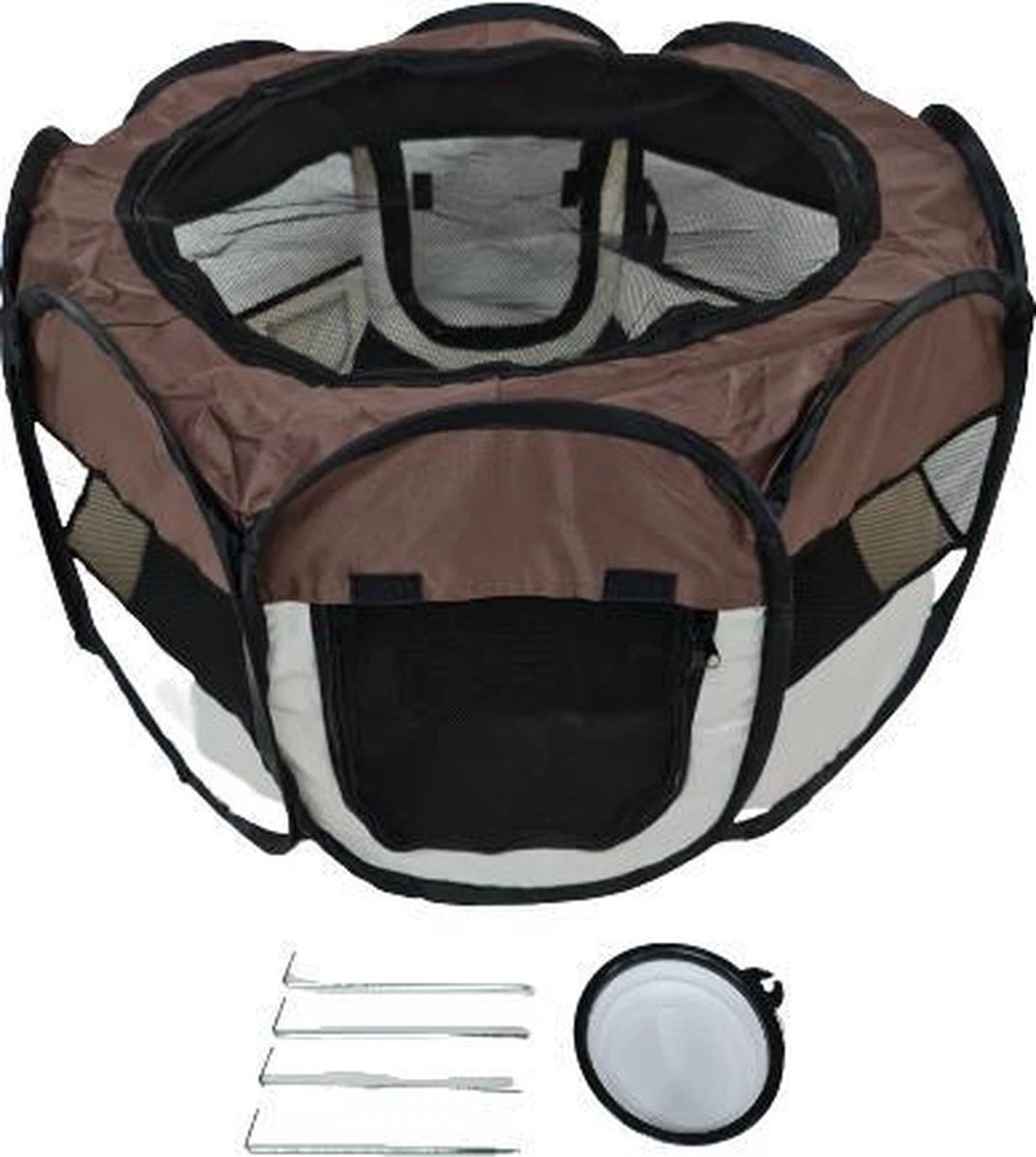 Dailyibed Opvouwbare Puppyren - Bruin - 115x115x58 Cm - Incl. Draagtas - Incl. Voederbak 14 Dailyibed Opvouwbare Puppyren - Bruin - 115x115x58 Cm - Incl. Draagtas - Incl. Voederbak - Afbeelding 12