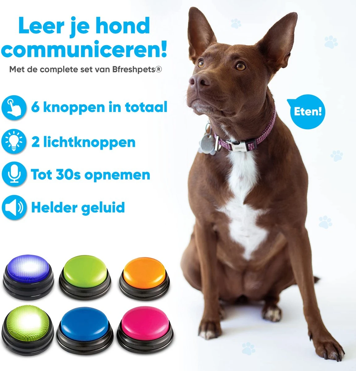 BFreshPets Praatknop Voor Honden - 6 Stuks - Dogbuttons - Hondenspeelgoed - Honden Training - Laat Uw Huisdier Spreken 10 BFreshPets Praatknop Voor Honden - 6 Stuks - Dogbuttons - Hondenspeelgoed - Honden Training - Laat Uw Huisdier Spreken - Afbeelding 8