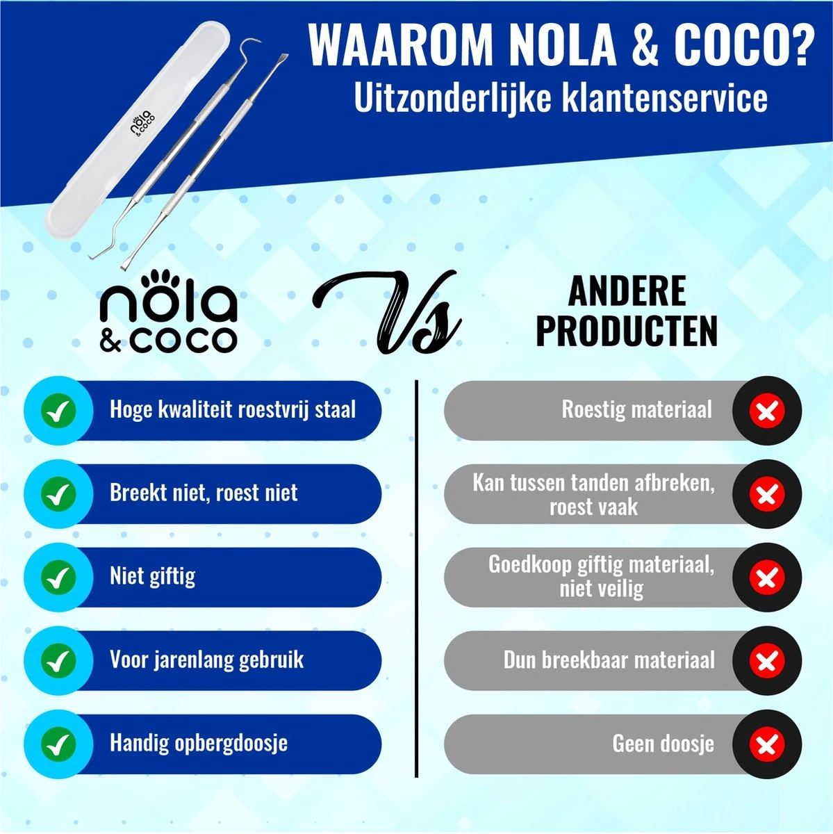 Nola & Coco® Tandsteen Verwijderaar Set Inclusief Bewaardoosje - Tandenkrabber - Set Van Twee - Hond - Kat - Tandenborstel - Tandplak Verwijderen - Tandenstoker - Honden Tanden Schoonmaken - Tandenhaakje - Gebitsreiniging 9 Nola & Coco® Tandsteen Verwijderaar Set Inclusief Bewaardoosje - Tandenkrabber - Set Van Twee - Hond - Kat - Tandenborstel - Tandplak Verwijderen - Tandenstoker - Honden Tanden Schoonmaken - Tandenhaakje - Gebitsreiniging - Afbeelding 7