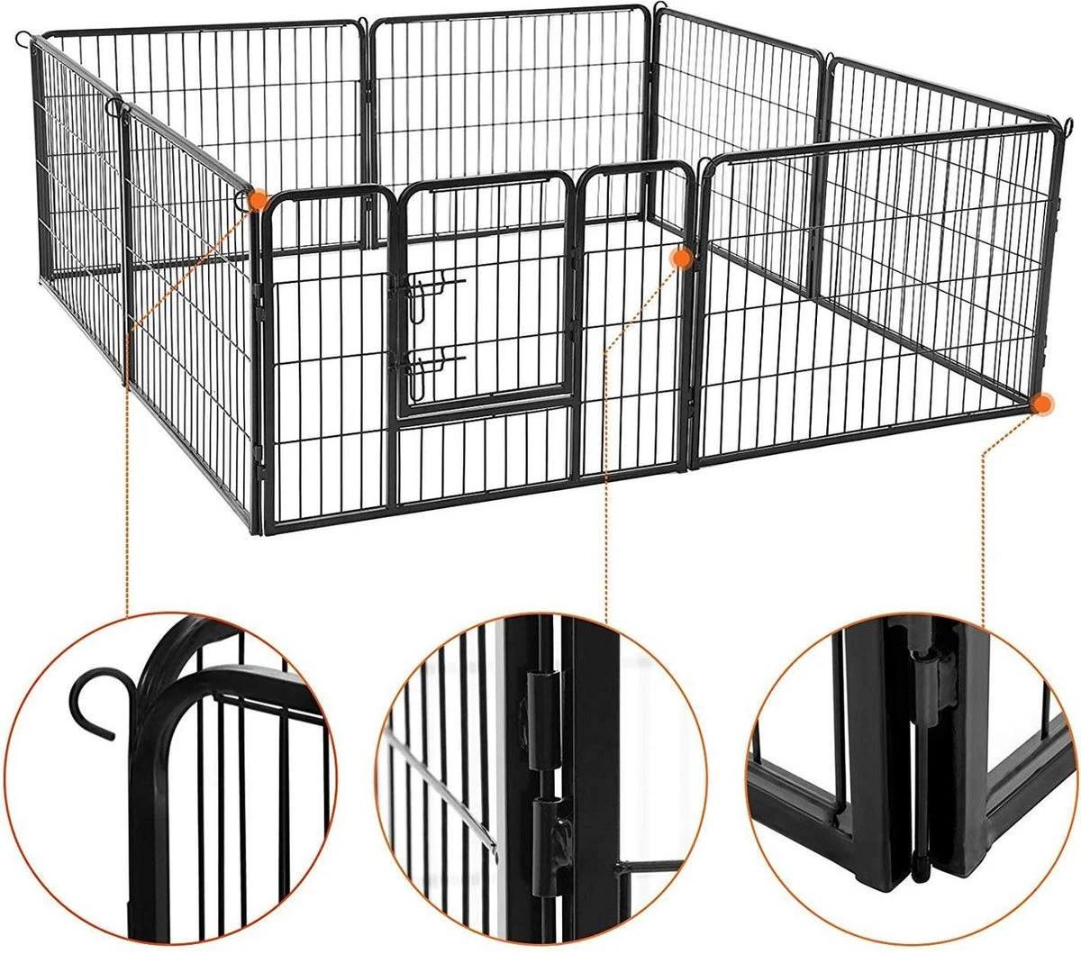 Transformeerbare Hondenren - Dieromheining Van 60 Cm Hoog En 210 Cm Diagonaal - Zwart 6 Transformeerbare Hondenren - Dieromheining Van 60 Cm Hoog En 210 Cm Diagonaal - Zwart - Afbeelding 4