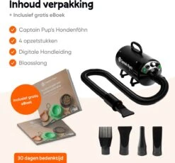 Captain Pup's Professionele Hondenföhn Met 4 Opzetstukken - Bijgeleverde Hondenborstel - Waterblazer Voor Honden - Zwart -Hondenspeelgoed Winkel 1200x1116