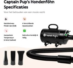 Captain Pup's Professionele Hondenföhn Met 4 Opzetstukken - Bijgeleverde Hondenborstel - Waterblazer Voor Honden - Zwart -Hondenspeelgoed Winkel 1200x1117