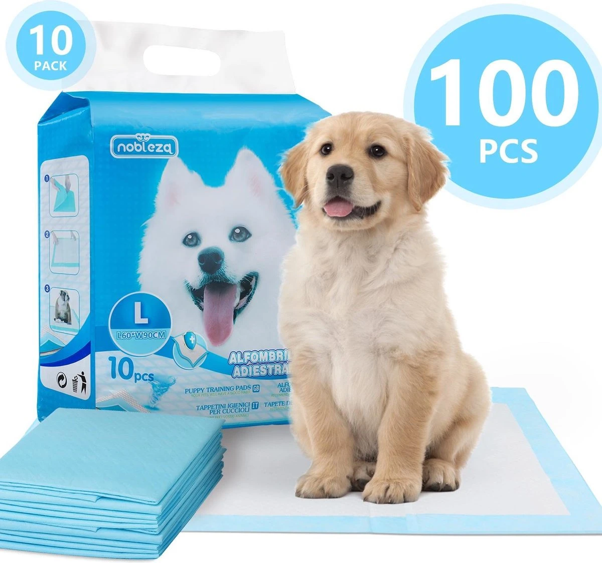 Nobleza 48LXB - Puppy Training Pads - 60 X 90 Cm - Zindelijkheidstraining - 100 Stuks 3 Nobleza 48LXB - Puppy Training Pads - 60 X 90 Cm - Zindelijkheidstraining - 100 Stuks
