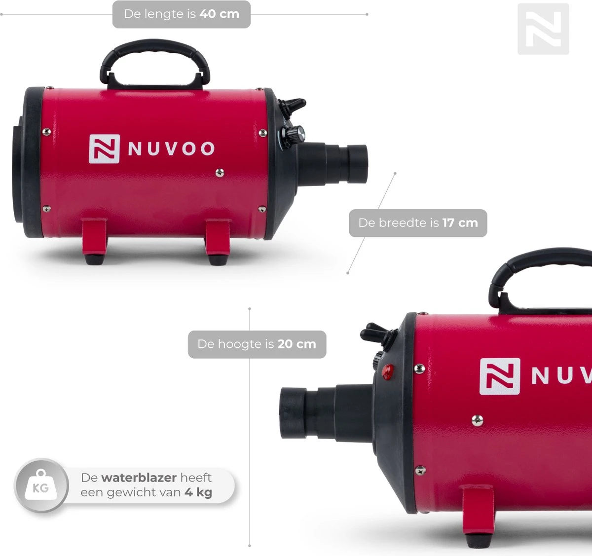 Nuvoo Professionele Hondenföhn / Waterblazer / Hondenborstel Met 3 Opzetstukken - Verstelbare Vermogen Tot 2200W - Warme / Koude Stand - Rood 5 Nuvoo Professionele Hondenföhn / Waterblazer / Hondenborstel Met 3 Opzetstukken - Verstelbare Vermogen Tot 2200W - Warme / Koude Stand - Rood - Afbeelding 3