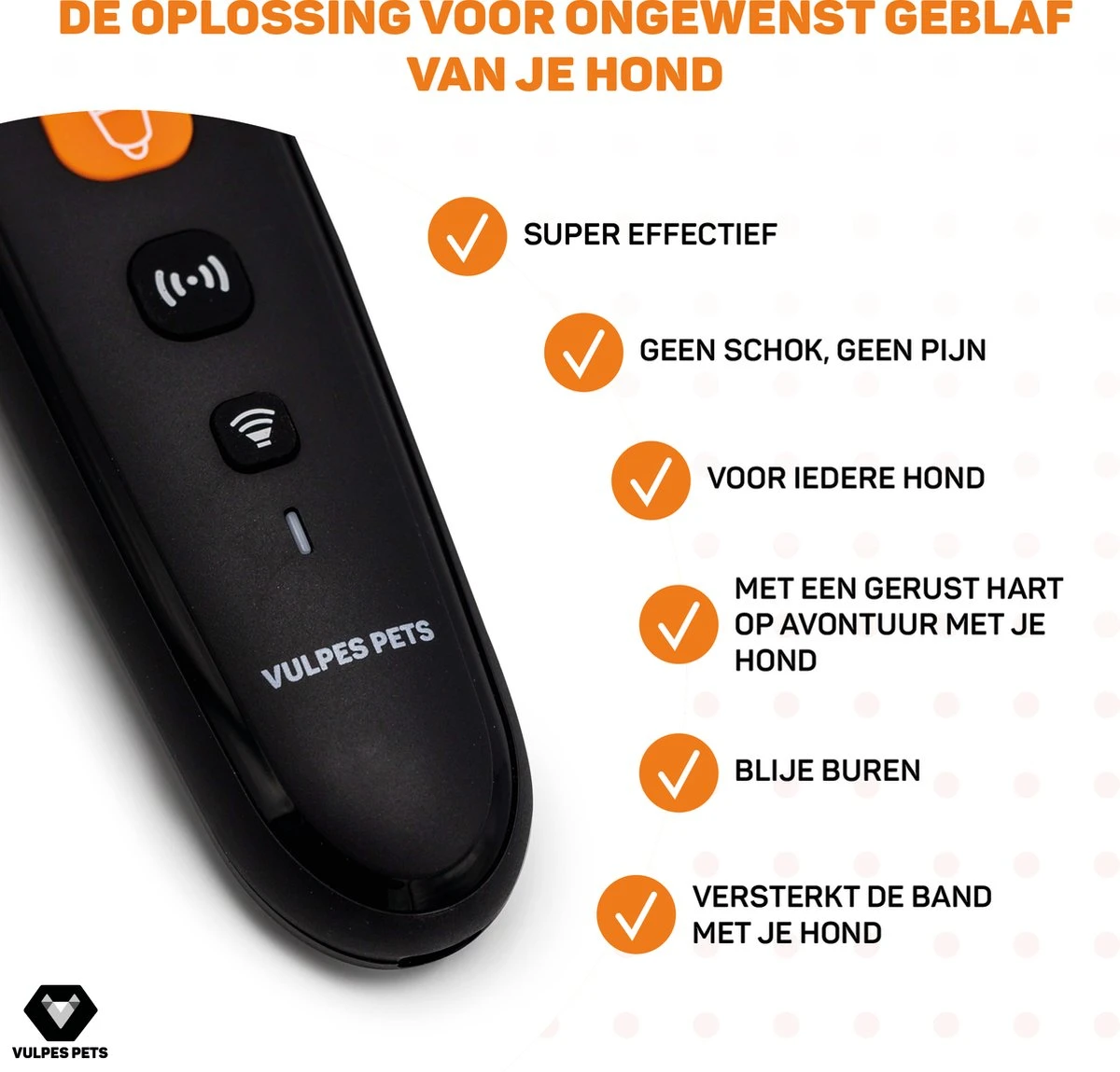 Vulpes Pets® Ultrasone Anti Blaf Apparaat – 3-in-1 Anti Blaf Apparaat Pro - Diervriendelijk & Zonder Schok - Alternatief Anti Blafband - Voor Kleine & Grote Honden - Audio - Flashlight - USB-Oplaadbaar 4 Vulpes Pets® Ultrasone Anti Blaf Apparaat – 3-in-1 Anti Blaf Apparaat Pro - Diervriendelijk & Zonder Schok - Alternatief Anti Blafband - Voor Kleine & Grote Honden - Audio - Flashlight - USB-Oplaadbaar - Afbeelding 2