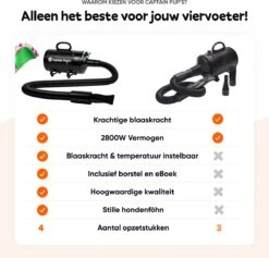 Captain Pup's Professionele Hondenföhn Met 4 Opzetstukken - Bijgeleverde Hondenborstel - Waterblazer Voor Honden - Zwart -Hondenspeelgoed Winkel 1200x1153