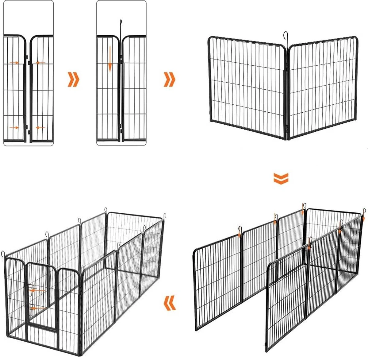 Hoppa! Hondenhekje - Puppyren - 160x160 Cm - 8 Delen Van 80 X 60 Cm - Vierkant, Rechthoek Of Achthoek Naar Keuze - Zwart 9 Hoppa! Hondenhekje - Puppyren - 160x160 Cm - 8 Delen Van 80 X 60 Cm - Vierkant, Rechthoek Of Achthoek Naar Keuze - Zwart - Afbeelding 7