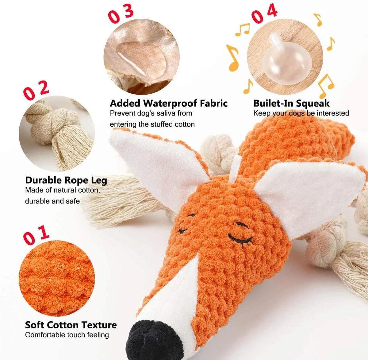 BoDutch Honden Knuffel - Vos - Puppyknuffel - Knisperoortjes - Met Piep - Oranje - 36 Cm - Hondenspeelgoed 8 BoDutch Honden Knuffel - Vos - Puppyknuffel - Knisperoortjes - Met Piep - Oranje - 36 Cm - Hondenspeelgoed - Afbeelding 6