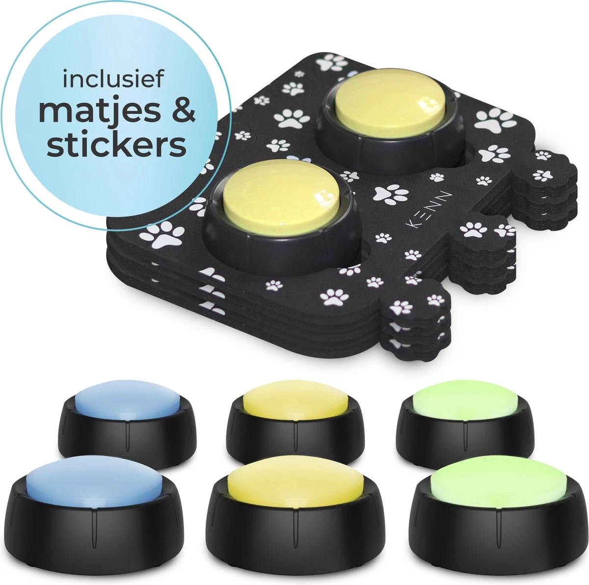 KENN® Hondenpraatknoppen - 6 Stuks - Inclusief Speelmatten - Dog Buttons - Hondenspeelgoed - Opneembare Praatknoppen - Hondentraining - Interactief Hondenspeelgoed 3 KENN® Hondenpraatknoppen - 6 Stuks - Inclusief Speelmatten - Dog Buttons - Hondenspeelgoed - Opneembare Praatknoppen - Hondentraining - Interactief Hondenspeelgoed