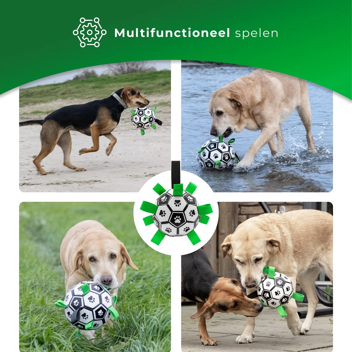 Honden Speelgoed Bal Voetbal Extra Sterk Met Handvaten Ball Hondenbal - 15 Cm - Dutchwide 4 Honden Speelgoed Bal Voetbal Extra Sterk Met Handvaten Ball Hondenbal - 15 Cm - Dutchwide - Afbeelding 2