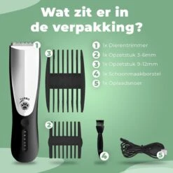Essential Goods Professionele Hondentondeuse – Hondentrimmer - Draadloos – Opzet Kammen – Dik/Dunne Vacht - Honden/Katten - Zwart/Zilver -Hondenspeelgoed Winkel 1200x1200 185