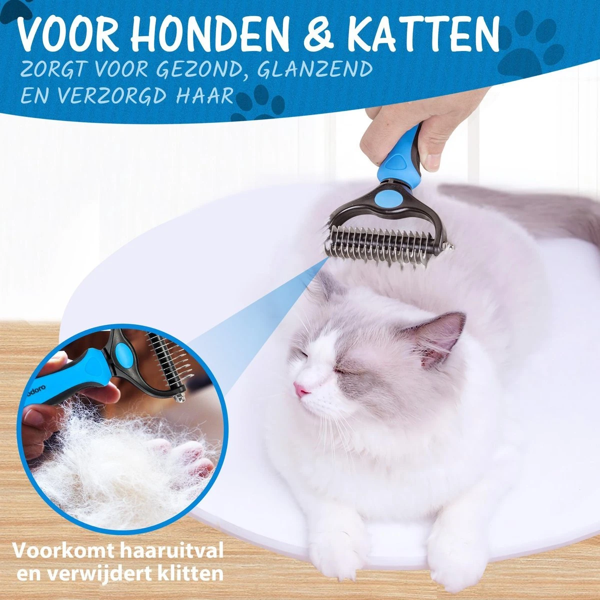 Woodoro 2-Zijdige Kattenkam Voor Ondervacht - Voorkomt Haaruitval - Verwijdert Klitten 6 Woodoro 2-Zijdige Kattenkam Voor Ondervacht - Voorkomt Haaruitval - Verwijdert Klitten - Afbeelding 4