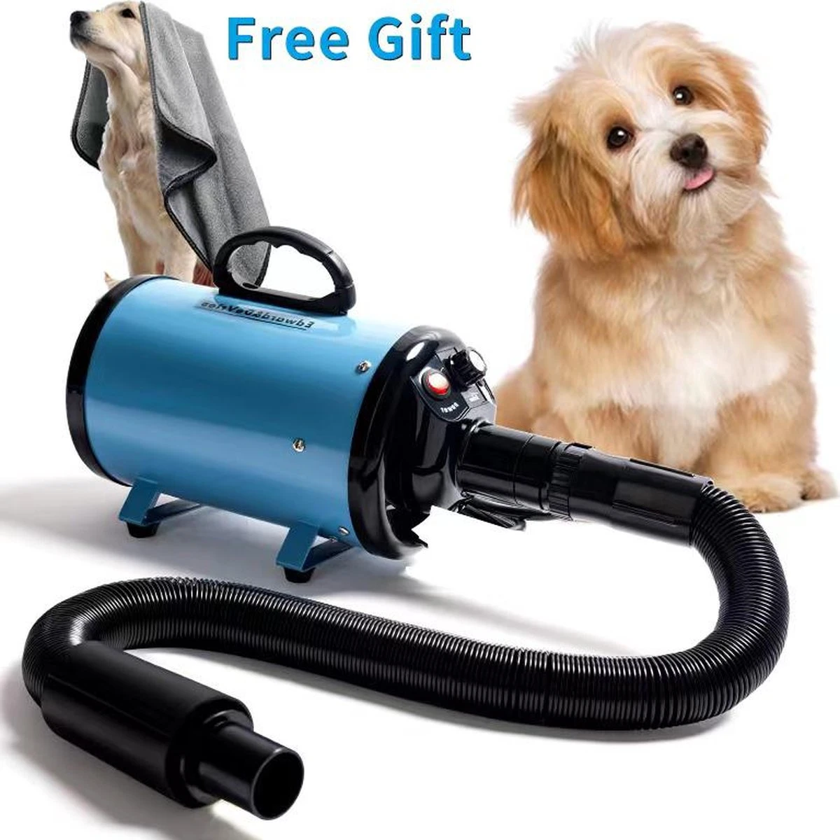 Merkloos Edward&DeVries Professionele Hondenföhn Met 4 Opzetstukken – Waterblazer Voor Honden – Stil Design – Krachtig + Extra Filter & Droogdoek - Blauw 8 Merkloos Edward&DeVries Professionele Hondenföhn Met 4 Opzetstukken – Waterblazer Voor Honden – Stil Design – Krachtig + Extra Filter & Droogdoek - Blauw - Afbeelding 6