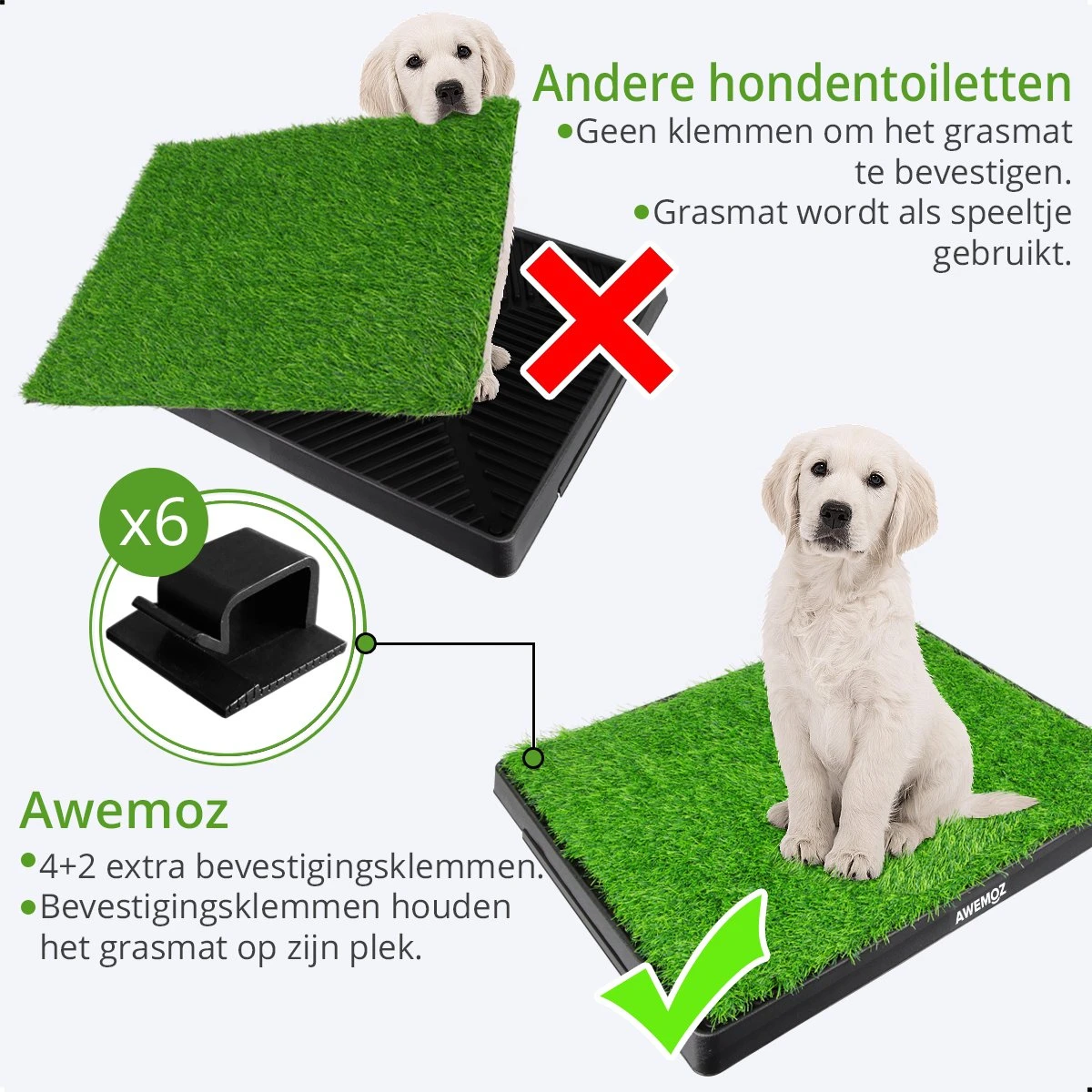 AWEMOZ Hondentoilet Kunstgras - Met 2 Matten En Opvangbak - 64x52x7,5cm - Puppy Pads - Zindelijkheidstraining Hond - Training Pads - Indoor / Outdoor Honden Toilet 8 AWEMOZ Hondentoilet Kunstgras - Met 2 Matten En Opvangbak - 64x52x7,5cm - Puppy Pads - Zindelijkheidstraining Hond - Training Pads - Indoor / Outdoor Honden Toilet - Afbeelding 6