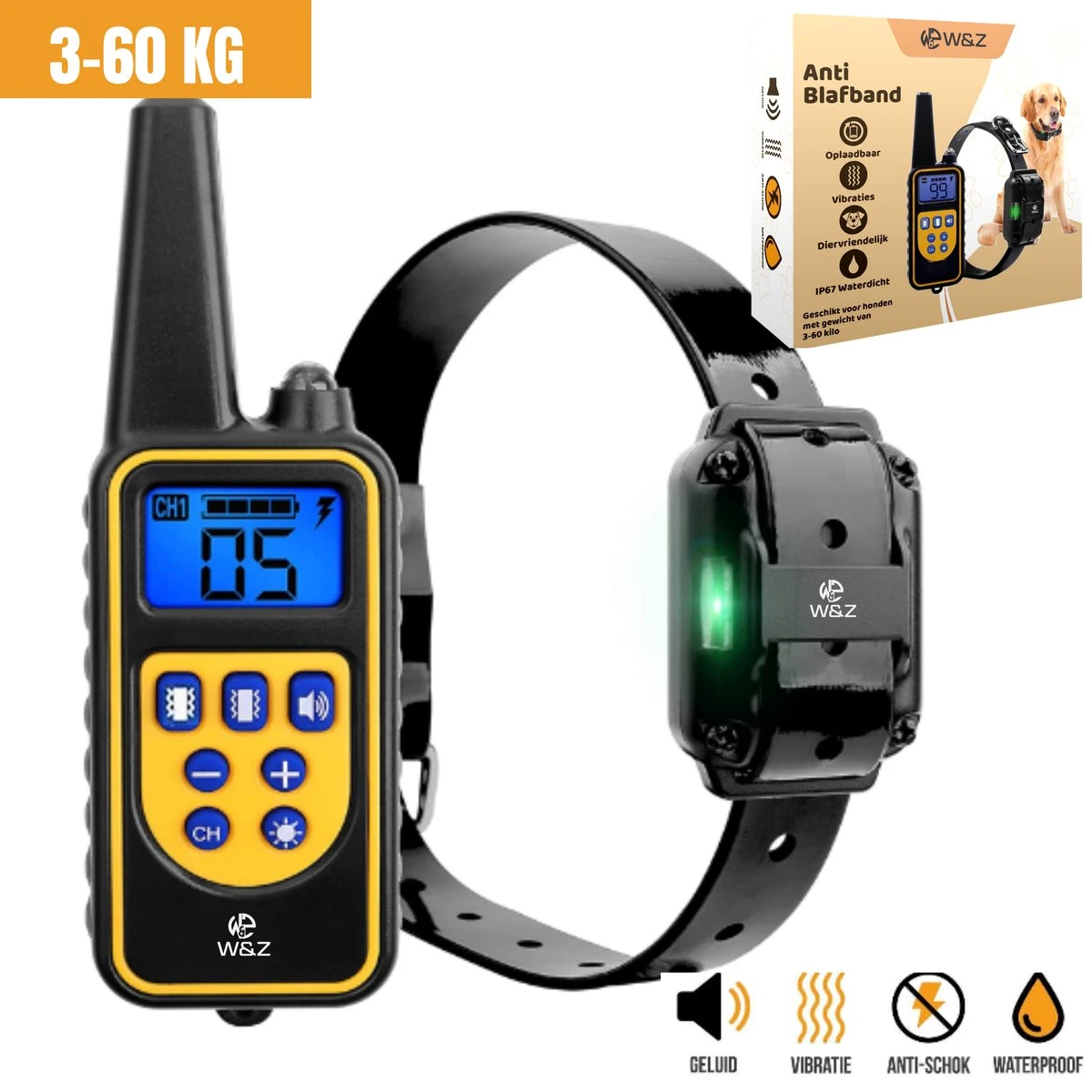 W&Z® Anti Blafband Inclusief Afstandsbediening- 3-60KG - Diervriendelijk - Zonder Schok - Vibratie/Audio/Licht - Anti Blaf Band - Water Bestendig 3 W&Z® Anti Blafband Inclusief Afstandsbediening- 3-60KG - Diervriendelijk - Zonder Schok - Vibratie/Audio/Licht - Anti Blaf Band - Water Bestendig