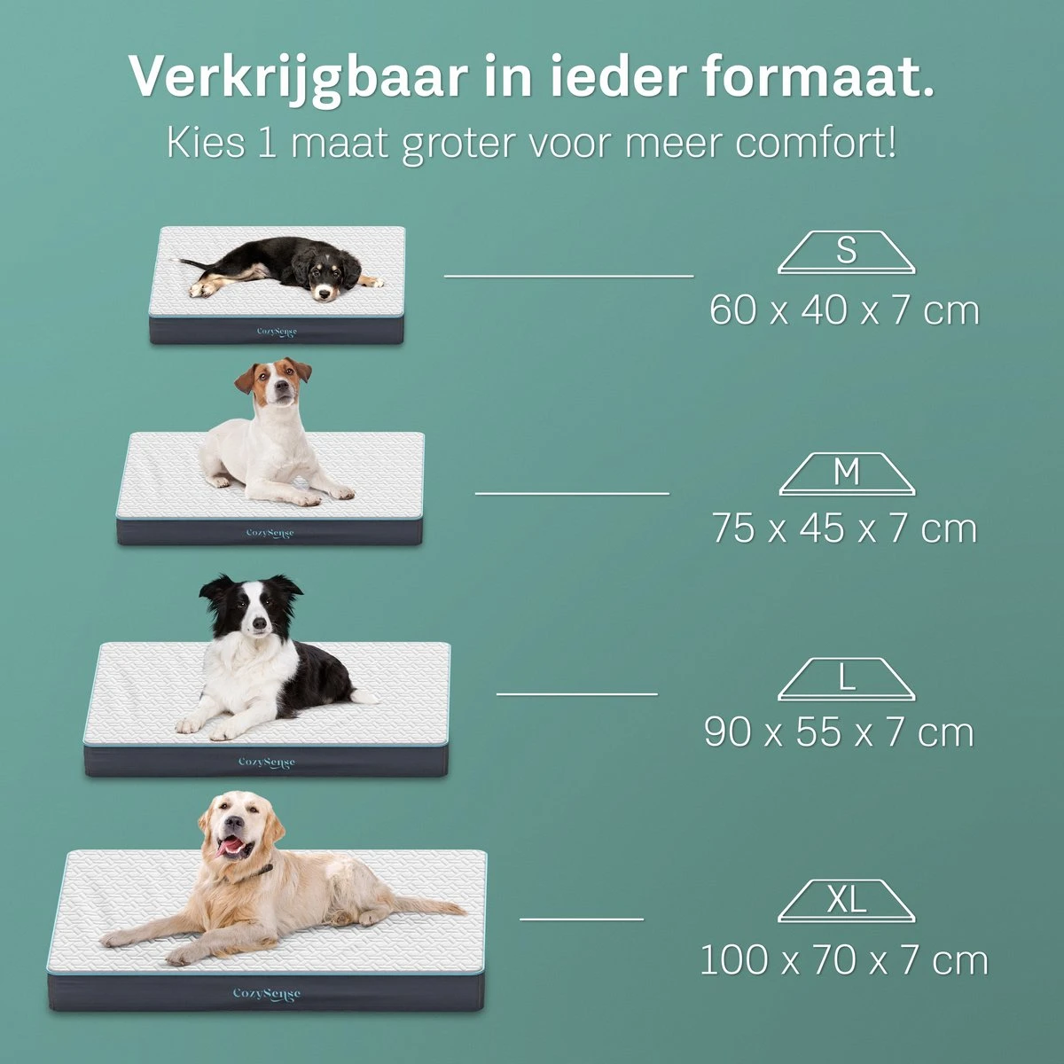 CozySense® - Orthopedisch Hondenkussen - Hondenkussen 60 X 40 Cm - Ook Geschikt Als Benchkussen & Hondenbed - Hondenkussen Bank - Traagschuim - Waterdicht - Wasbare Hoes - Maat S 4 CozySense® - Orthopedisch Hondenkussen - Hondenkussen 60 X 40 Cm - Ook Geschikt Als Benchkussen & Hondenbed - Hondenkussen Bank - Traagschuim - Waterdicht - Wasbare Hoes - Maat S - Afbeelding 2