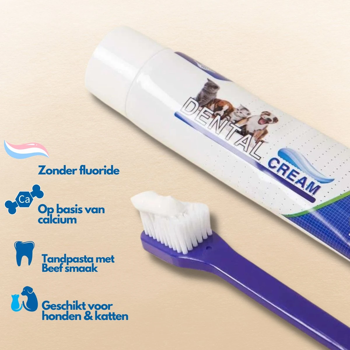 Hond En Kat Tandenborstel Verzorgingsset - Inclusief Tandpasta Met Beefsmaak - Vier Unieke Reinigingsborstels - Fluoride Vrij 4 Hond En Kat Tandenborstel Verzorgingsset - Inclusief Tandpasta Met Beefsmaak - Vier Unieke Reinigingsborstels - Fluoride Vrij - Afbeelding 2