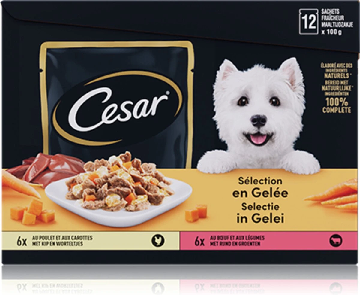 Cesar Selectie In Gelei Maaltijdzakjes Honden Natvoer - Vlees En Groenten In Gelei - 48 X 100g 5 Cesar Selectie In Gelei Maaltijdzakjes Honden Natvoer - Vlees En Groenten In Gelei - 48 X 100g - Afbeelding 3