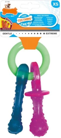 Nylabone Puppy Teething Pacifier Flexible - Hondenspeelgoed - Bacon 215x100x38 Mm 108 G Roze Blauw Groen Tot 11kg Small -Hondenspeelgoed Winkel 530x1200 1