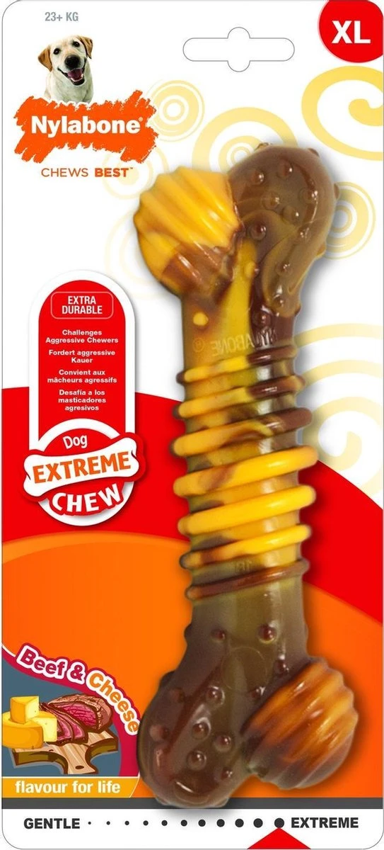 Nylabone Extreme Kauwbot Met Rund- En Kaassmaak - Voor Krachtige Kauwers - In S/M/XL - X-Large 3 Nylabone Extreme Kauwbot Met Rund- En Kaassmaak - Voor Krachtige Kauwers - In S/M/XL - X-Large