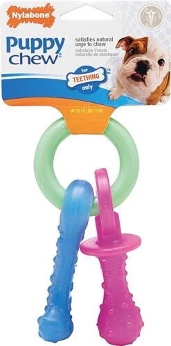 Nylabone Puppy Teething Pacifier Flexible - Hondenspeelgoed - Bacon 215x100x38 Mm 108 G Roze Blauw Groen Tot 11kg Small -Hondenspeelgoed Winkel 592x1200 1