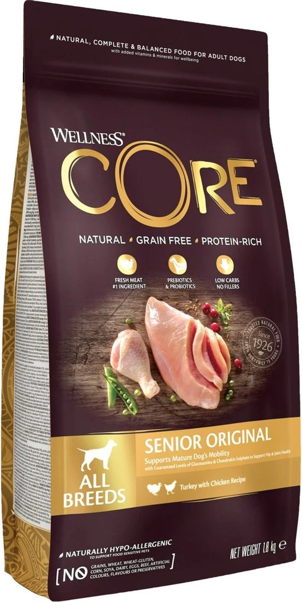 Wellness Core Grain Free Dog Senior Original Kalkoen&Kip - Hondenvoer - 10 Kg 4 Wellness Core Grain Free Dog Senior Original Kalkoen&Kip - Hondenvoer - 10 Kg - Afbeelding 2