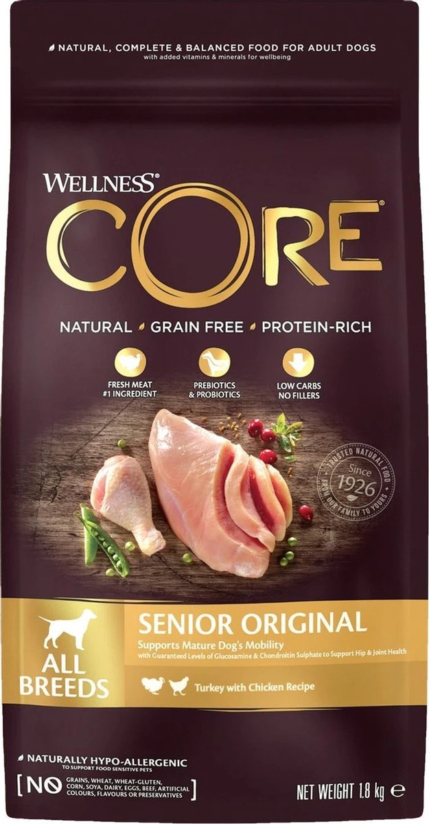 Wellness Core Grain Free Dog Senior Original Kalkoen&Kip - Hondenvoer - 10 Kg 3 Wellness Core Grain Free Dog Senior Original Kalkoen&Kip - Hondenvoer - 10 Kg