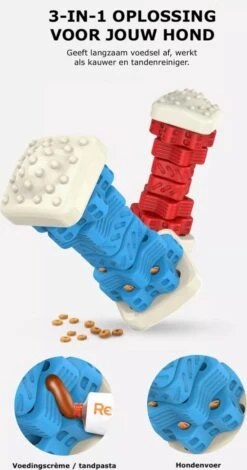 3-in-1 Hondenkauwbot - Gebitsverzorging - IQ Training - Voedsel Afgifte Functie - Geometrisch Ontwerp - Duurzaam & Milieuvriendelijk - Kauwbot - Honden - Hondenbot - Rood -Hondenspeelgoed Winkel 631x1200