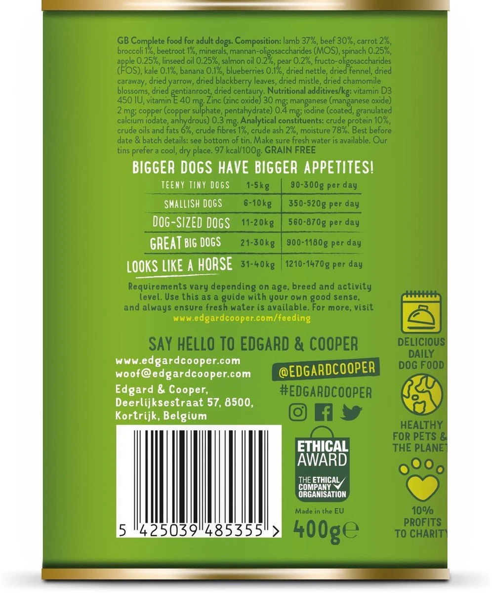 Edgard & Cooper Lam & Rund Blik - Voor Volwassen Honden - Hondenvoer - 12 X 400g 8 Edgard & Cooper Lam & Rund Blik - Voor Volwassen Honden - Hondenvoer - 12 X 400g - Afbeelding 6